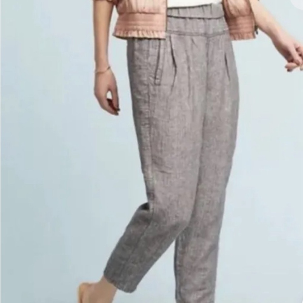 Anthropologie Hei Hei Brown Stripe Cropped Linen Pant XS